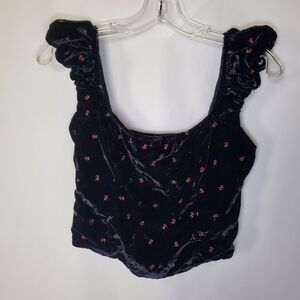 Free People Top Women's Small Velvet Black Floral Corset Boho Festival Romantic